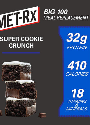 MET-Rx Big 100 Protein Bar, Meal Replacement Bar, 32G Protein, Super Cookie Crunch, 9 Bars (Pack of 1)