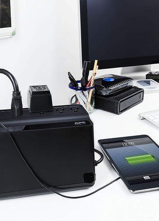 APC UPS 600VA/330W UPS Battery Backup for Computer, Router, NAS, BE600M1 | Power through utlity outages (23 minutes @ 100W). Backup battery with surge protection for routers, modems, PCs. USB charging