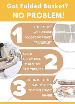 Baby Changing Basket Set with Diaper Caddy Organizer Macrame Boho Moses Basket for Babies, Handmade 100% Cotton Rope, Woven Portable Nursery Decor Waterproof Pad & Floral Pad