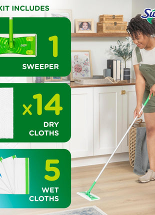 Swiffer Sweeper 2-in-1 Mops for Floor Cleaning, Dry and Wet Multi Surface Floor Cleaner, Sweeping and Mopping Starter Kit, Includes 1 Mop + 19 Refills, 20 Piece Set