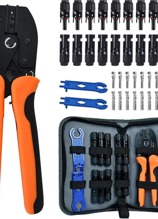 ECO-WORTHY Solar Crimper Tool Kit 13 PCS Solar Tools - a Crimper, 10 Pairs of Solar Connectors, 2 Pairs of Solar Connector Spanner Wrench for Solar Panel Cable Assembly and Installation