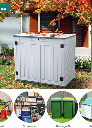 YITAHOME 59 Cuft Outdoor Tall Storage Shed, Waterproof Vertical Resin Shed for Garden, Garage, Patio, Lockable Tool Storage, No Shelves Included, Light Gray