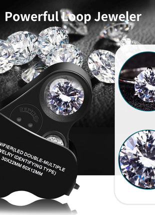 JARLINK 2 Pack Jewelers Loupe, 30X 60X 90X Illuminated Jewelers Eye Magnifier and Magnifying Glass Loop with UV Black Light and Bright LED Light for Gems, Jewelry, Diamond, Coins, Stamps (Black)