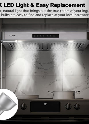 VIKIO HOME 30 Inch Under Cabinet Range Hood, 980CFM Fast Venting Ducted, Kitchen Hood With 3 Speed Gesture Sensing & Touch Control, Stainless Steel Stove Hood With LED Light And 2 Baffle Filters