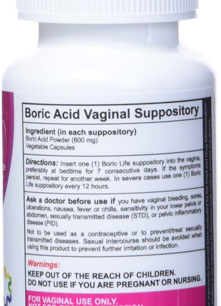 NutraBlast Boric Life Boric Acid Suppositories for Women 600mg, 30 Count | Supports Odor Control, Intimate Health Support, 100% Pure, Vegetable Capsules, Made in USA