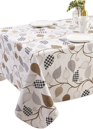 Heavy Duty Vinyl Tablecloth with Flannel Backing Waterproof Oil Proof Plastic Table Cloth Stain Resistant Wipeable Rectangle or Square Table Cover for Indoor and Outdoor (Leaves, 60x84 Inch)