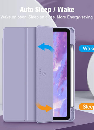 Fintie Clear Case for iPad Air 11-inch & iPad Air 5th/4th Generation 10.9" | Hybrid Slim Design, Shockproof Cover with Transparent Back Shell & Pencil Holder, Viewing & Typing Angles, Lilac Purple