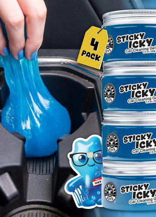Chemical Guys Sticky Icky Car Cleaning Gel, Green Apple, Interior Car Cleaner, Reusable Automotive Crevice & Interior Dust Cleaner for Air Vents, Consoles, Cup Holders & Keyboards, 4 Pack (100g Each)