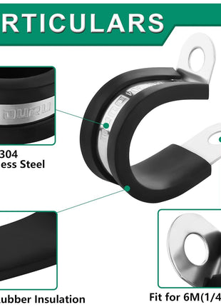 OURU 1/2 Inch Cable Clamps, Rubber Coated Insulated Clamps, 30pcs, 13mm | 304 Stainless Steel, Anti-Vibration, Rust Resistant, Secure Hold, Automotive Wire, Pipe & Tube Mounting, Cable Management