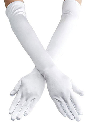 Women's 21.6'' Long Satin Gloves White Elbow Length 1920s Opera Bridal Dance Gloves For Evening Party Opera Costume, White