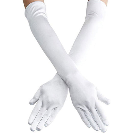 Women's 21.6'' Long Satin Gloves White Elbow Length 1920s Opera Bridal Dance Gloves For Evening Party Opera Costume, White