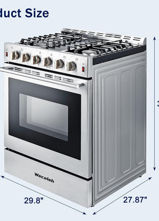 30 inch Gas Range Oven Gas Range Stove Convection Oven Stainless Steel Freestanding 5.56 cu.ft.4 Burners 42000BTU Large 3 Layers Tempered Glass Door Heavy Duty