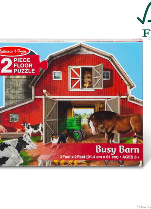 Melissa & Doug Busy Barn Shaped Jumbo Floor Puzzle (32 Pieces, 2 x 3 Feet), Jigsaw Puzzle for Preschoolers and Kids Ages 3+ - FSC Certified