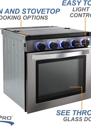 RecPro RV 3-Burner Gas Range, Silver, 1.8 Cu. Ft., No Range Hood