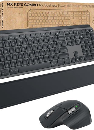 Logitech MX Keys Combo for Business | Gen 2, Full Size Wireless Keyboard and Wireless Mouse, with Keyboard Palm Rest, Bluetooth, Logi Bolt, Quiet Clicks, Windows/Mac/Chrome/Linux - Graphite