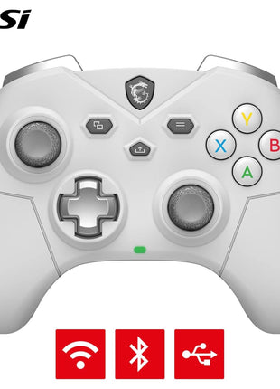 msi FORCE GC300 WIRELESS WHITE PC Gamepad Controller - 2.4 GHz, Bluetooth, USB Type-C to A - Wired/Wireless, 600mAh Li-ion Battery (20h), Interchangeable D-Pad Covers, Dual Vibration Motors