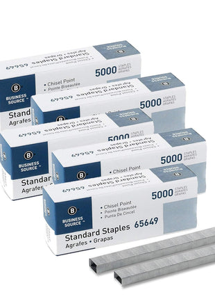 Business Source Chisel Point Standard Staples - Box of 5000 (65649) - 5 Pack