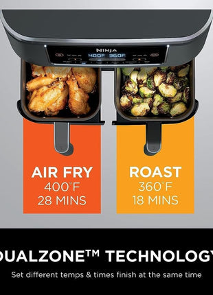 Ninja DZ201 Foodi 8 Quart 6 in 1 DualZone 2 Basket Air Fryer with 2 Independent Frying Baskets, Match Cook & Smart Finish to Roast, Broil, Dehydrate & More for Quick, Easy Meals, Grey