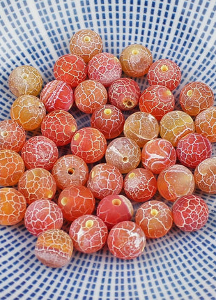 MJDCB Natural Orange Frosted Agate Round Stone Beads for Jewelry Making DIY Bracelets Necklaces (8mm)
