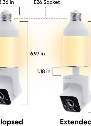 WYZE Bulb Cam - 2K HD Smart Light Bulb Security Camera with Color Night Vision, 800-Lumen Dimmable LED, 160° Wide View, Motion Detection & Siren, E26 Socket, Alexa/Google/IFTTT