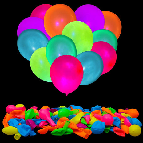 100 Pcs UV Neon Balloons, Neon Glow Party Balloons UV BlackLight Balloons glow in the dark party supplies for Birthday Decorations Wedding Glow Party Supplies Light up Balloons