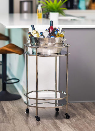 BREKX Insulated Hammered Stainless Steel Beverage Tub & Ice Bucket, 12QT | Double-wall insulated tub keeps beer, wine and champagne chilled. Double-hinged handles make carrying easier.