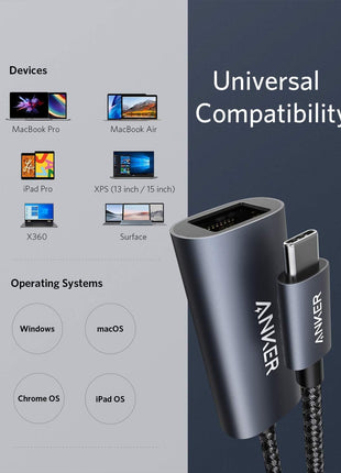 Anker USB C to Ethernet Adapter, Portable USB C Type-C 1-Gigabit Network Hub, 10/100/1000 Mbps,Network Adapter for MacBook Pro, iPad Pro 2019/2018, ChromeBook, XPS, Galaxy S9/S8, and More