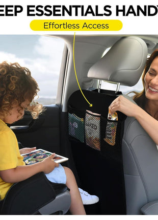 lebogner Back Seat Cover For Kids + 3 Pocket Storage Organizer, 2 Pack X-Large Waterproof Kick Mats Backseat Protector, Car Seat Back Protectors For Vehicles To Protect From Dirt, Mud & Scratches