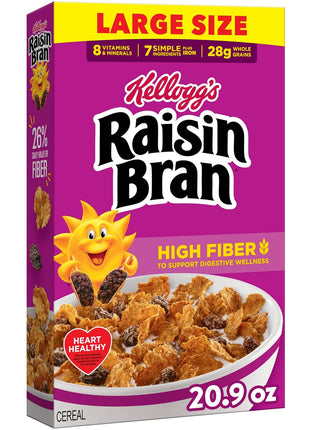 Kellogg's Raisin Bran Original Large Size Breakfast Cereal 20.9 oz | High Fiber, 28g Whole Grain