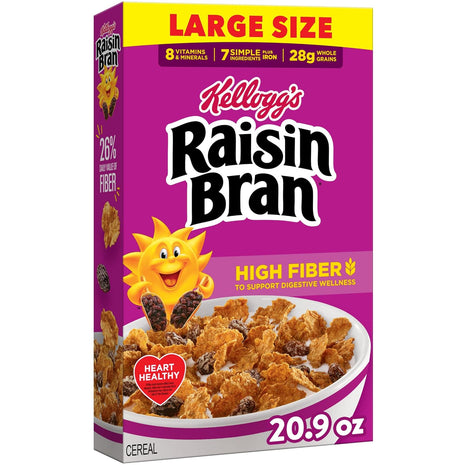 Kellogg's Raisin Bran Original Large Size Breakfast Cereal 20.9 oz | High Fiber, 28g Whole Grain