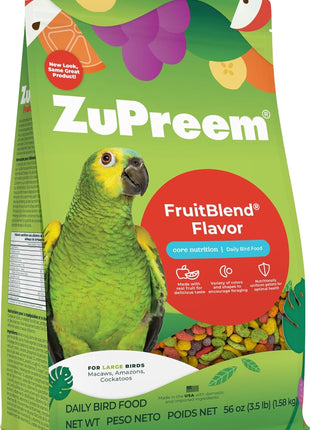 ZuPreem FruitBlend Bird Pellets, Daily Bird Food for Amazon, Cockatoo, Macaw, Core Nutrition for Large Birds, Made in USA, Pellets for Large Birds, Macaw Food (L, 3.5 lbs)