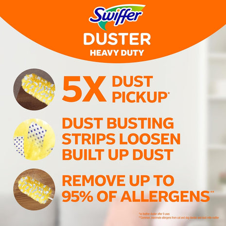 Swiffer Duster Kit with 3 ft Extendable Handle | Includes 1 Duster Extendable Handle (3 ft). 3 Heavy Duty Duster Refills. For Ceiling Fans, Vents, and Hard to Reach Places