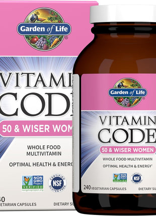 Garden of Life Vitamin Code Multivitamin for Women 50 & Over, 240 Capsules, Vitamins for Women 50 Plus with B Vitamins, Vitamins A, C, D3, E & K, CoQ10, Probiotics & Enzymes