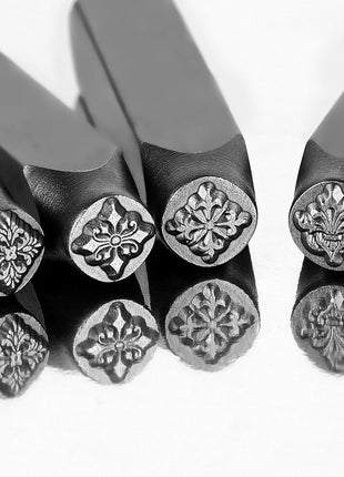 The Craft Guy 4pcs Vintage Style Metal Stamping kit 5/16 inch (8mm) Steel Metal Stamp - Handcrafted Iron Stamp for Jewelry, Steel, DIY Crafts, Impress Leather Stamps with Classic Patterns