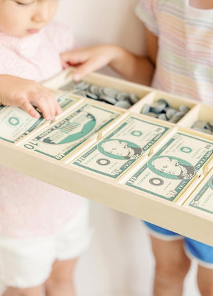 Melissa & Doug Play Money Set - Educational Toy with Paper Bills and Plastic Coins (50 of Each Denomination) and Wooden Cash Drawer for Storage