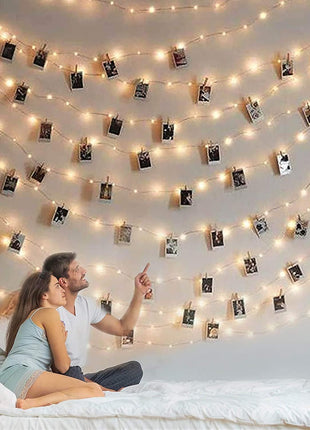 Photo Clip String Light - 33Ft 100LED Fairy Lights with Clips for Pictures With Timer, Photo Light with 50 Clear Clips for Bedroom Christmas Wedding Décor