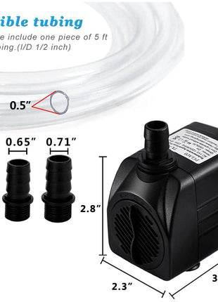 PULACO 400GPH Submersible Water Pump with 5 ft Tubing, 25W durable fountain water pump for Pond Fountain, Aquariums Fish Tank, Statuary, Hydroponics