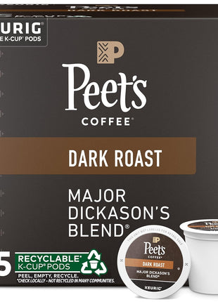 Peet's Coffee, Dark Roast Keurig K-Cup Pods, 100% Arabica Coffee - Major Dickason's Blend 75 Count (1 Box of 75 Pods)