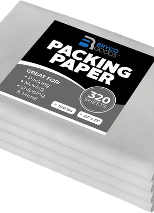 Bryco Goods Newsprint Packing Paper Sheets for Moving - 10lb - 320 Sheets of Newspaper Paper - Wrapping and Protecting Fragile Items, Box Filler, Shipping Supplies - 27 inch x 17 inch - Made in the USA
