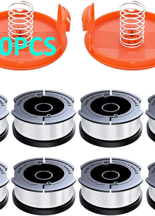 10 Pack AF-100 Replacement Spool Line for Black+Decker - 0.065 inch Weed Eater String Trimmer Line Spool, 30ft Autofeed Weed Wacker Spool Refill for Black+Decker(8 Spool,2 Cap,2 Spring)