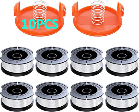 10 Pack AF-100 Replacement Spool Line for Black+Decker - 0.065 inch Weed Eater String Trimmer Line Spool, 30ft Autofeed Weed Wacker Spool Refill for Black+Decker(8 Spool,2 Cap,2 Spring)