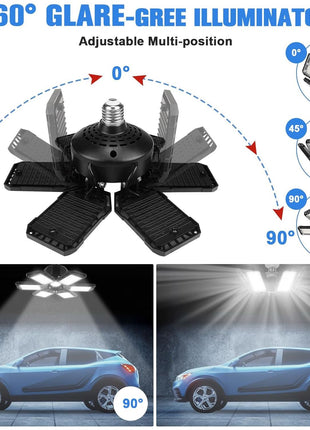 LED Garage Lights Bulb 2 Pack 180W 18000LM 6500K Led Shop Light with 6 Plus 1 Deformable Panels Basement Barn Ceiling Lights for E26/E27