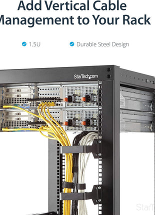 StarTech 1.5U Multi-Directional Vertical 2.4 x 3.9in (6 x 10cm) Server Rack Cable Management D-Ring Hook; Network Rack-Mount Cord Organizer; Cable Manager for 19 inch and 10 inch Cabinets