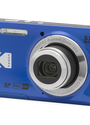KODAK PIXPRO FZ55-BL 16MP Digital Camera 5X Optical Zoom 28mm Wide Angle 1080P Full HD Video Li-Ion Battery 2.7 inch LCD Vlogging Camera (Blue)