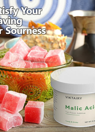 Viktairy 8 oz Malic Acid, Food Grade Malic Acid Powder Tart Flavor for Making Sour Candy, Sour Gummy Bears, Drinks, Juice, Baking, Wine