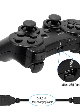 Diswoe Controller for PS-3, Wireless Bluetooth Controller Gamepad Joystick, Double Vibrating Controller for Play_station 3 with Charger Cable Cord Thump Grips