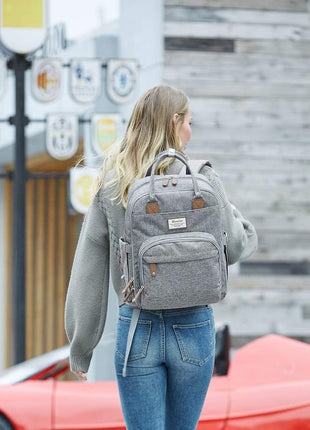 RUVALINO Diaper Bag Backpack-Multifunction Travel Baby Diaper Bag with Changing Pad, Insulated Bottle Holders & Pacifier Case, Large Capacity, Waterproof, Gray