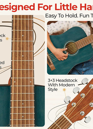 Fender FA 15 3/4 Scale Kids Steel String Acoustic Guitar   Blue Learn to Play Bundle with Gig Bag, Strap, Picks, Fender Play Online Lessons, and Austin Bazaar Instructional DVD