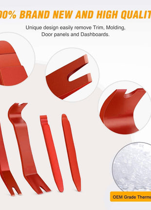 GOOACC 5 PCS Nylon Auto Trim Removal Tool Kit No-Scratch Removal Tool Kit for Car Panel & Audio Dashboard Dismantle Red