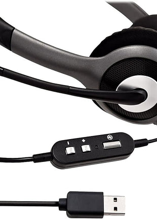 V7 HU521 Deluxe USB Stereo Headphones with Microphone - Black & Grey